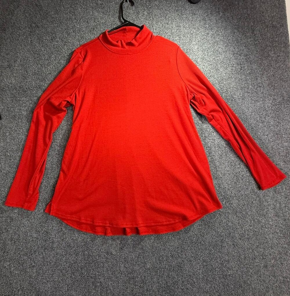 Wonderly Women's Red Ribbed Mock Neck Long Sleeve Pullover Tunic Top Size XL